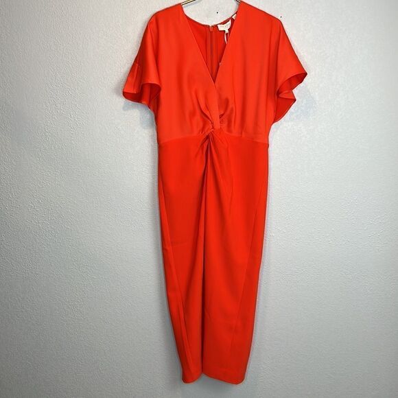 NWT Ted Baker Ellame Wrap Over Flutter Sleve Bodycon Shift Large Orange - Picture 2 of 12
